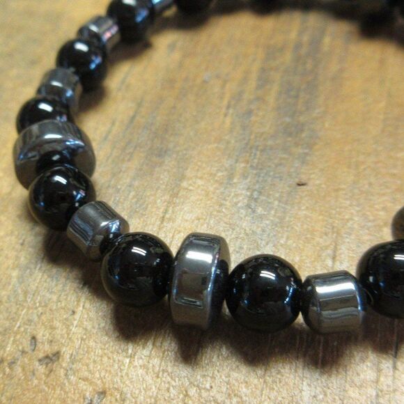 MERRISOTA JEWELRY Black Jade Hematite Stretch Bracelet Size 6 3/4" Gemstones NEW - Picture 5 of 6